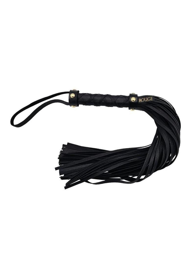 Leather Studded Long Flogger with Gold Accessories - Black/Gold